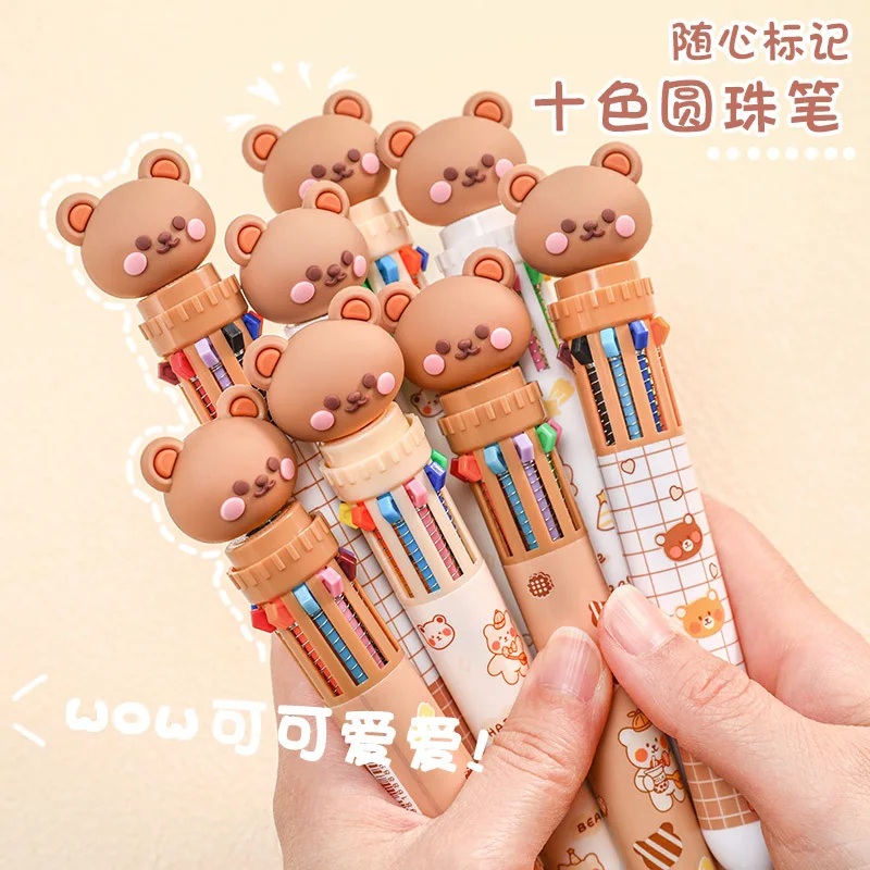 Kawaii Bear Cartoon Silicone 10 Colors Ballpoint Pen School Office Supply Gift Stationery Papelaria Escolar