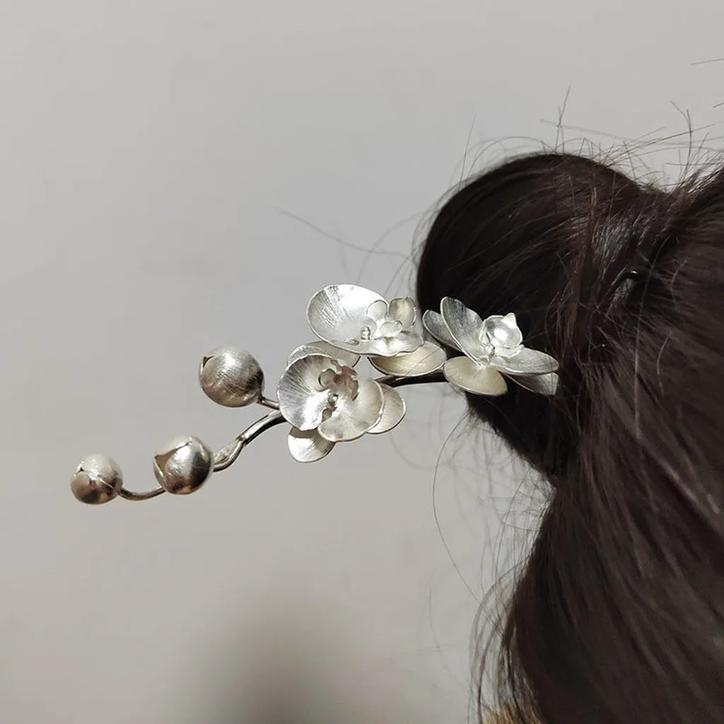 Orchid Hair Pin Electroplated Retro Floral Hair Stick Ethnic Hair Jewelry Elegant For Travel Photos Full Updo Updo Hairs