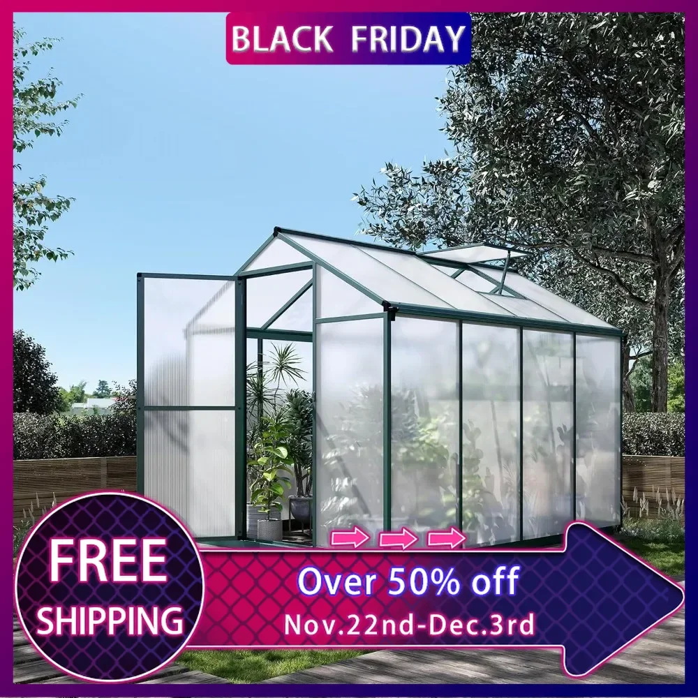 

6.25 x 8 Ft Greenhouse with Quick Structure, Aluminum Alloy&Polycarbonate Green House, Walk in Sunroom for Patio,Backyard,Garden