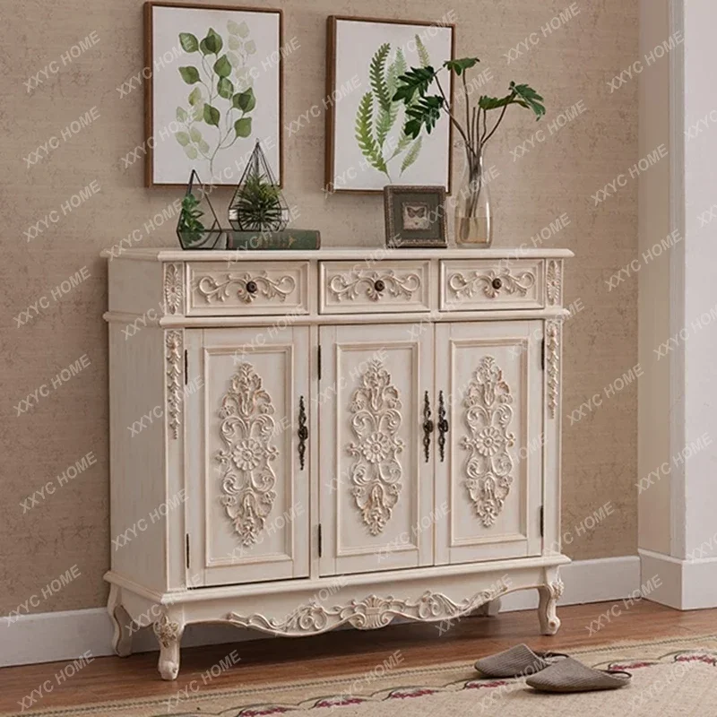 Home Entrance Retro White Entryway Cabinet Multi-layer Storage Cabinet
