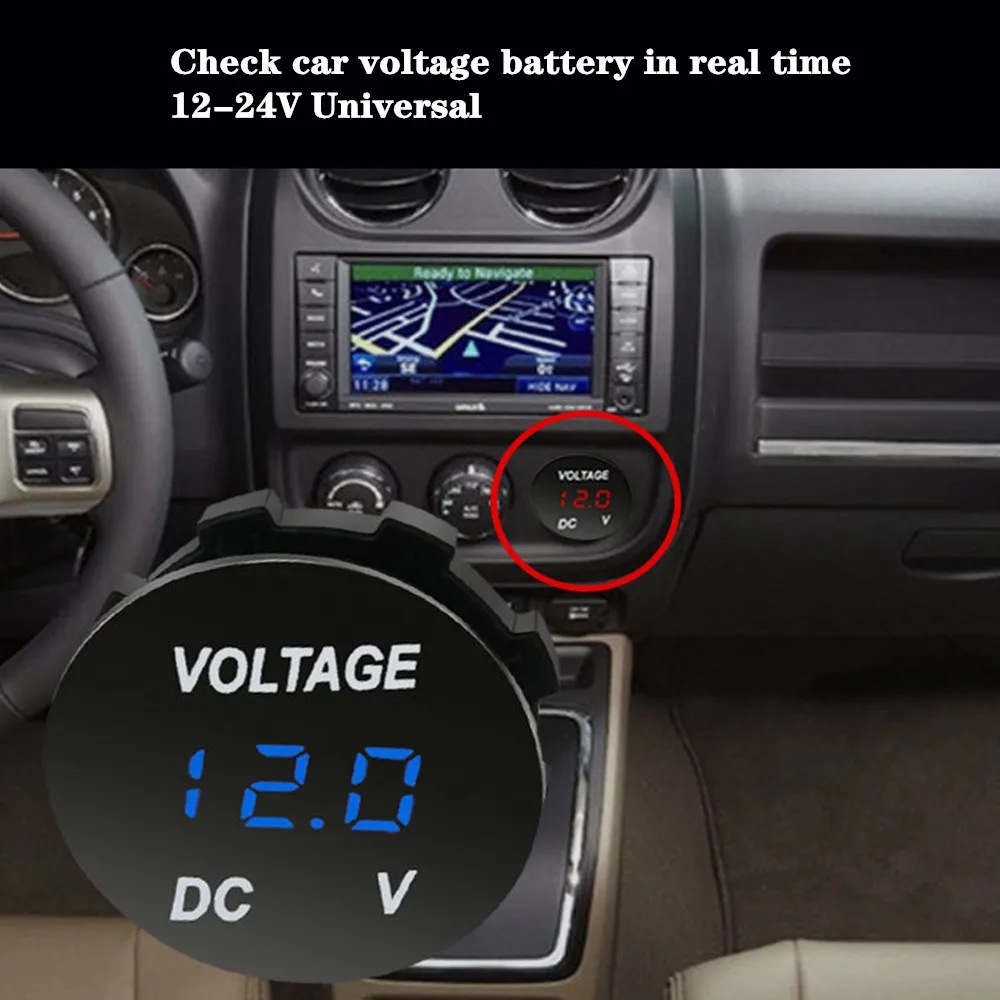 DC 12V-24V Round Waterproof Voltmeter Motorboat Motorcycle Car LED Panel Digital Voltmeter Tester Monitor Display Voltmeter