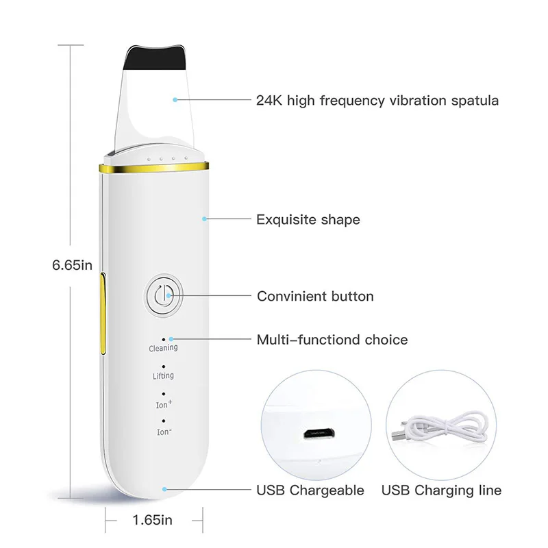 Cordless Ultrasonic Skin Scrubber Usb Rechargeable Facial Cleaner with High-frequency Vibration Massage Facial Skin Care