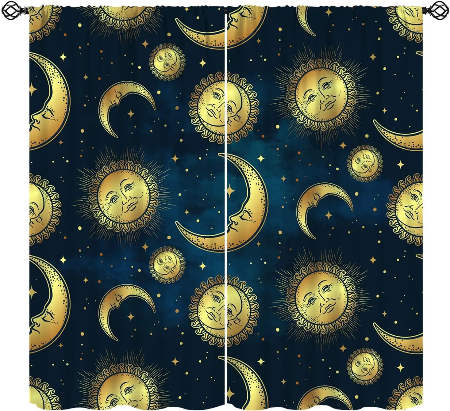 Decorative Celestial Astrology Curtain Window Drapes Blue Gold Galaxy Sun Moon Zodiac Tapestry Polyester Home Decor