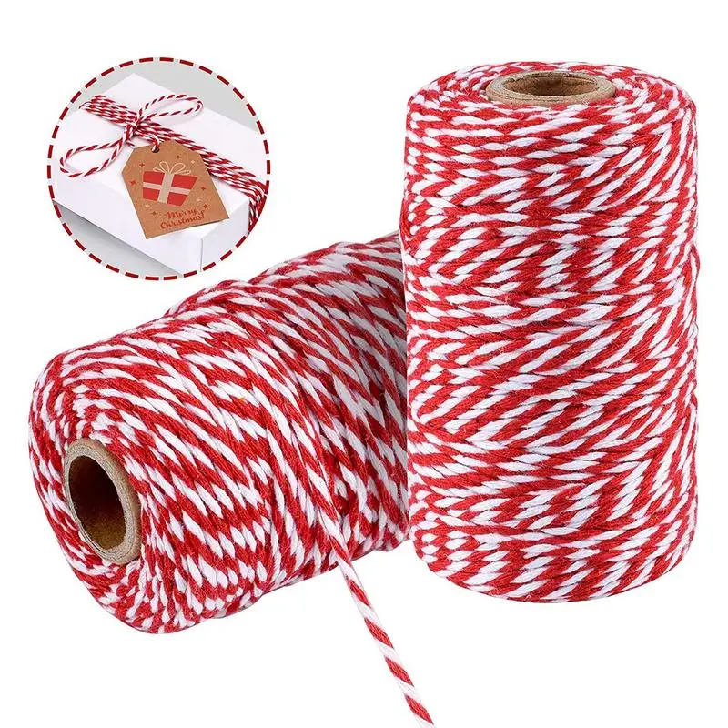 100m/328Feet Red White Cotton Rope Bakers Twine String Cotton Thread for Home Decor Handmade DIYs Christmas Gift Wrapping