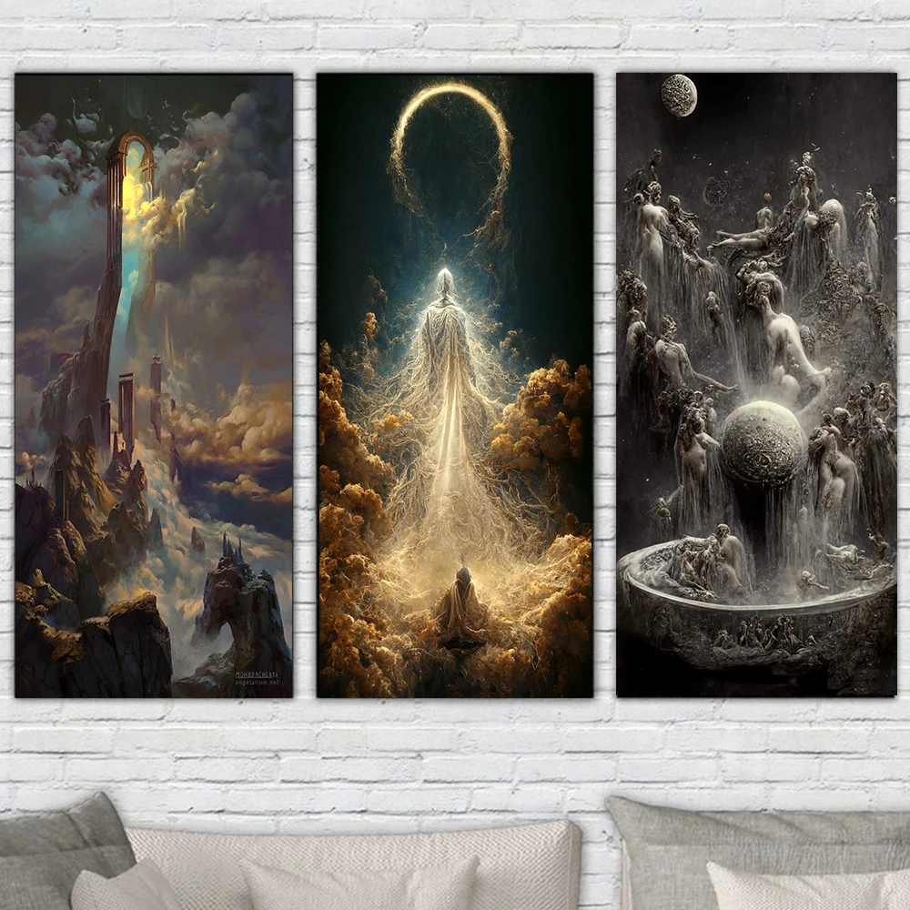 Fantasy World Poster Prints For Living Room Decor Surrealism Heaven's Gate The Gathering Of Angels Canvas Painting Wall Art