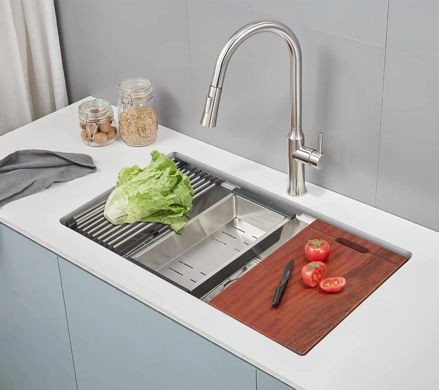 European Large Farmhouse Smart Sink Brushed Stainless Steel Single Kitchen Sink houseuse Dishwasher Sinks for Workstation