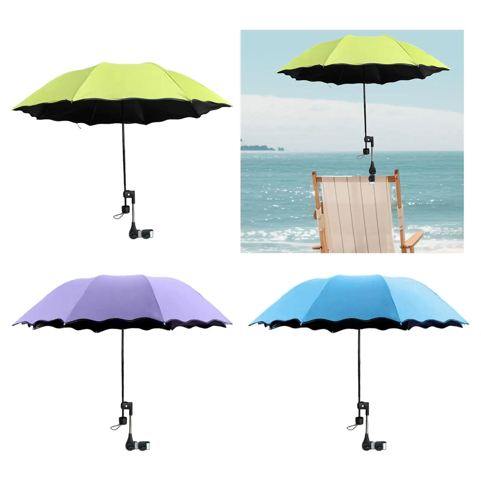 

Beach Umbrella with Adjustable Clamp Thickened Rainproof Multipurpose Three-fold