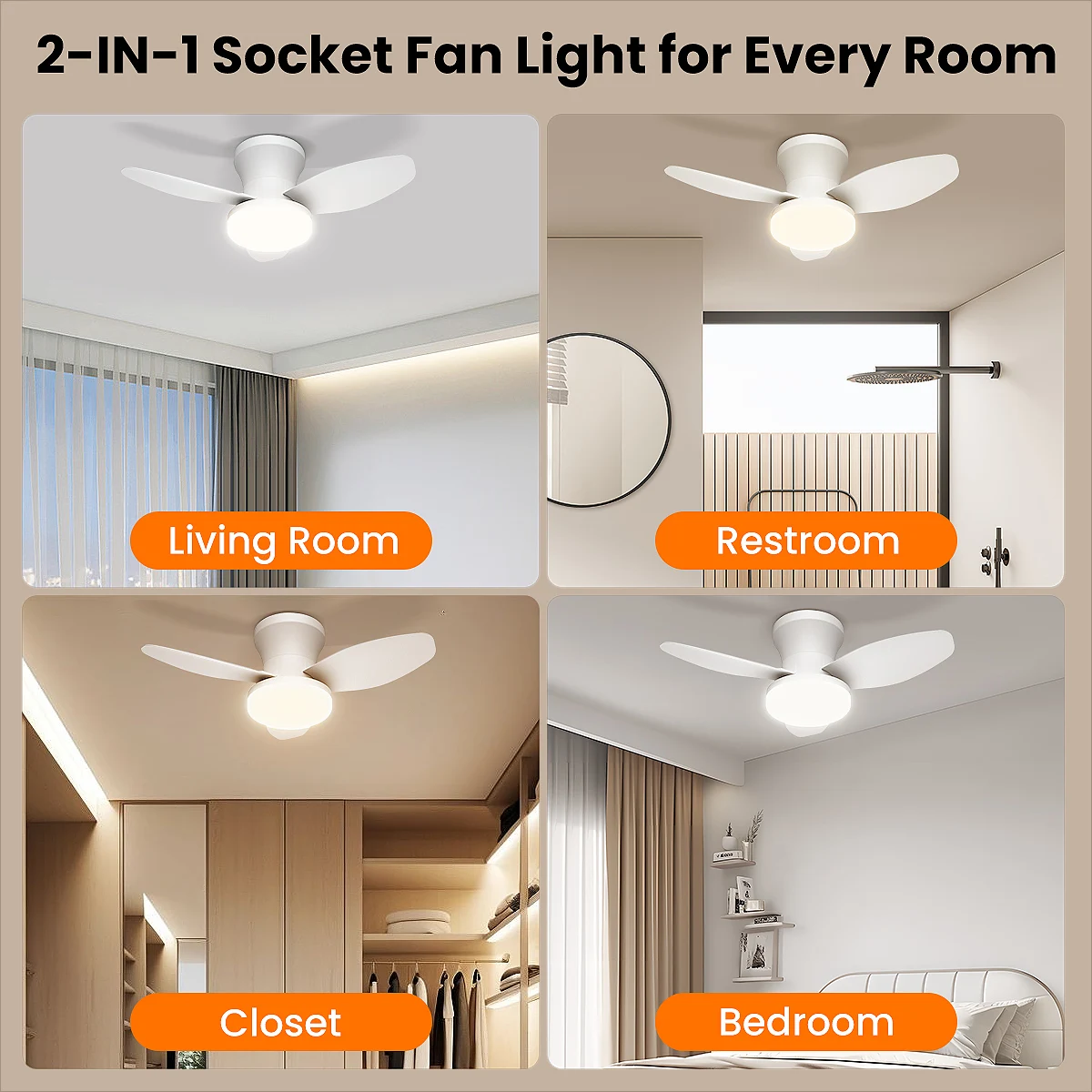 Mexllex Three Leaf Ceiling Fan with Light & Remote Control, 6 Speed, Reversible Noiseless, Dimmable LED Chandelier for Bedroom