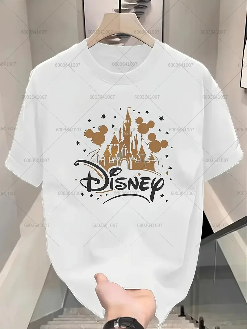ديزني ميكي عيد الميلاد تي شيرت الرجال القطن بلوزات مستديرة العنق المحملة زوجين المتضخم عطلة عادية هدايا عيد الميلاد الصيف قصيرة الأكمام