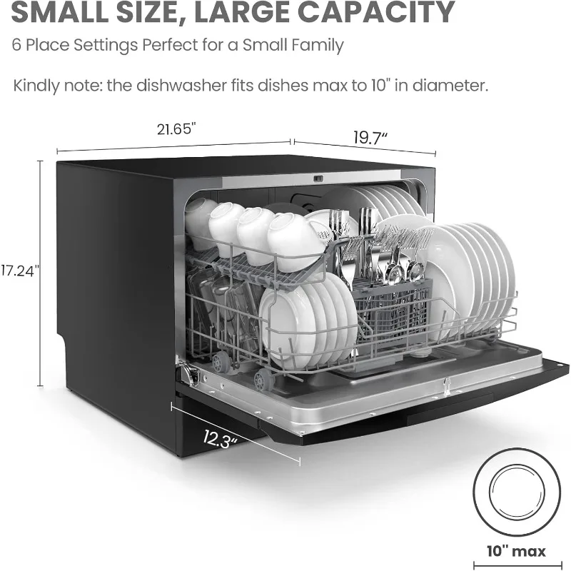 Countertop Dishwasher, Energy Star Portable Dishwasher, 6 Place Settings & 8 Washing Programs, Speed, Baby-Care, ECO& Glass