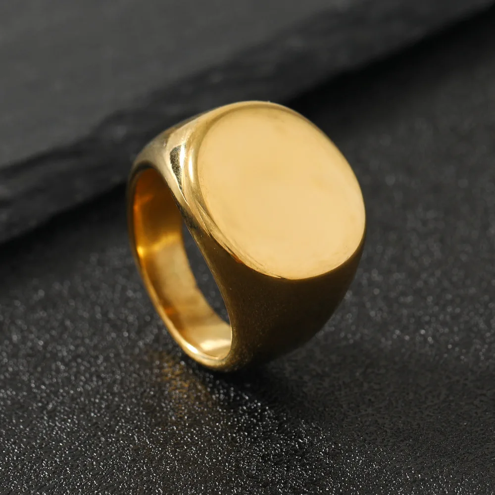 خاتم فولاذ التيتانيوم المصقول المستدير ، طراز البونك ، خاتم عصري وبسيط للرجال والنساء