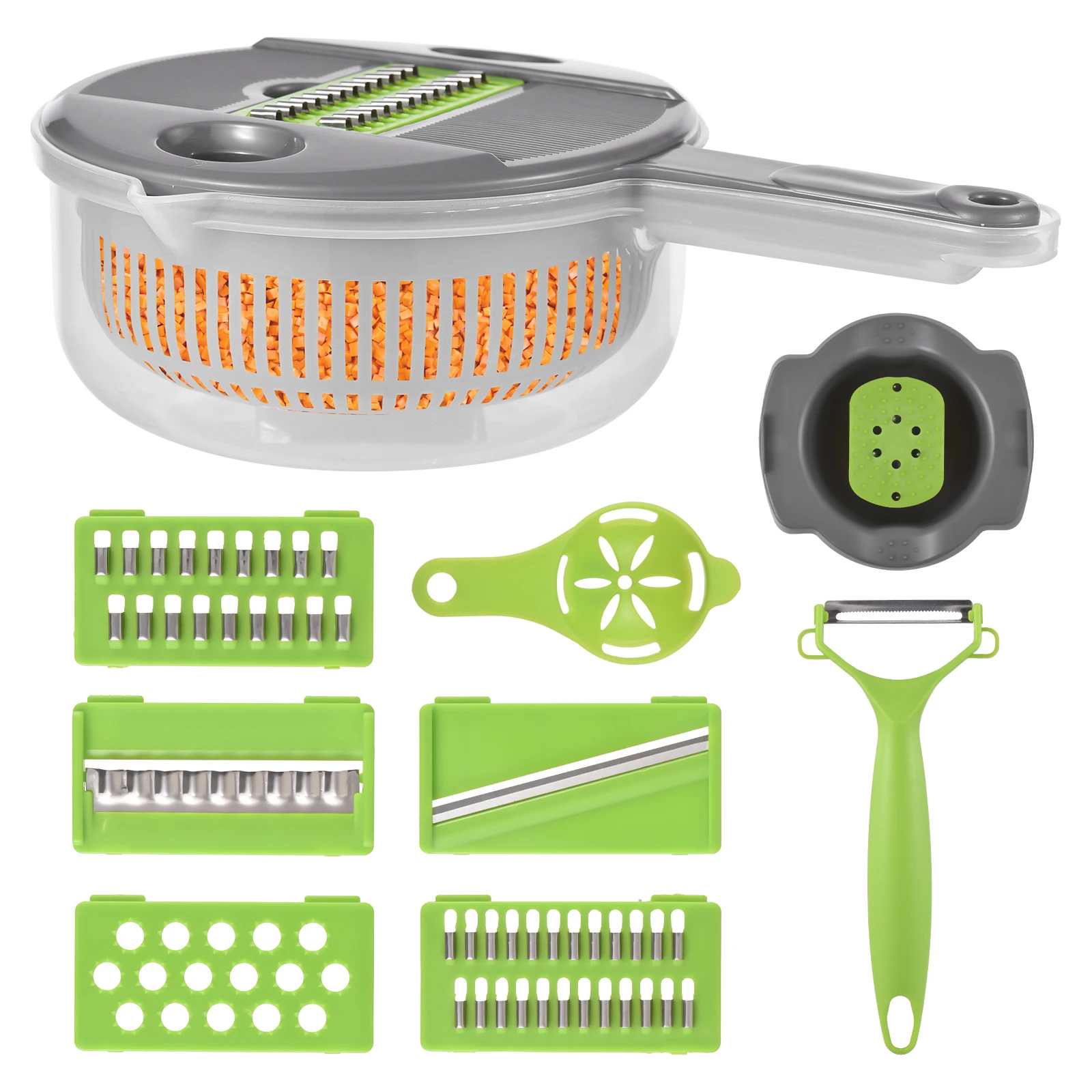 11-in-1 Vegetable Onion Chopper Slicer Dicer Cutter with 5 Blades/Strainer Basket/Egg Separator/Hand Protector/Chopping Board