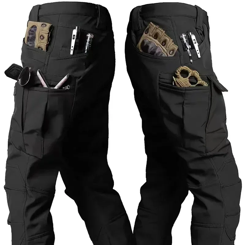 Tactical Winter Set tuta impermeabile antivento da esterno da uomo Multi-tasca Soft Shell giacche con cappuccio pantaloni da lavoro in pelle di