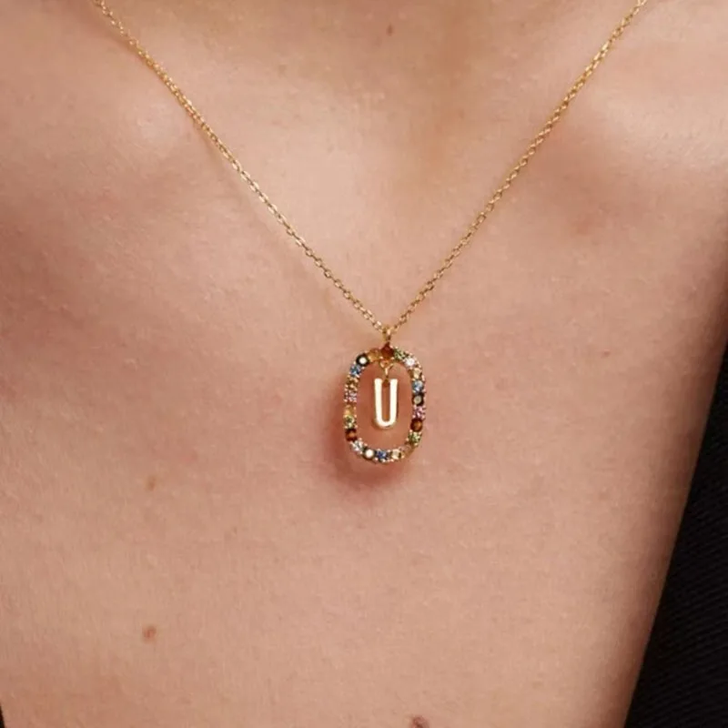 Creative A-Z Letter Pendant Women's Necklace Sweet Versatile Adjustable Chain Lobster Clasp Colorful Jewelry Popular 2026 Gift