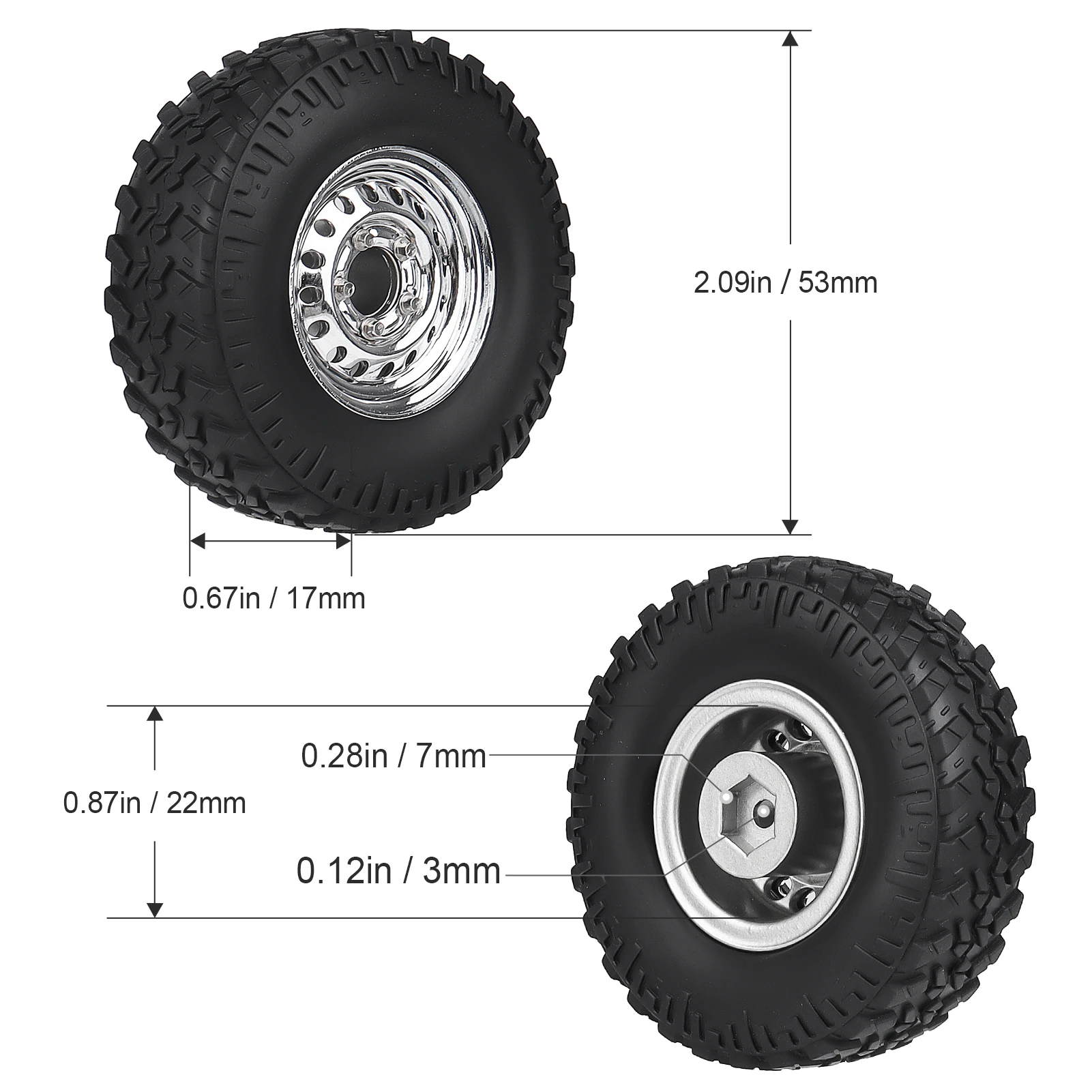 HobbyPark Chrome Steel 1.0 Beadlock Wheels & Tires Negative Offset for 1/24 Axial SCX24 FCX24 Upgrades Parts