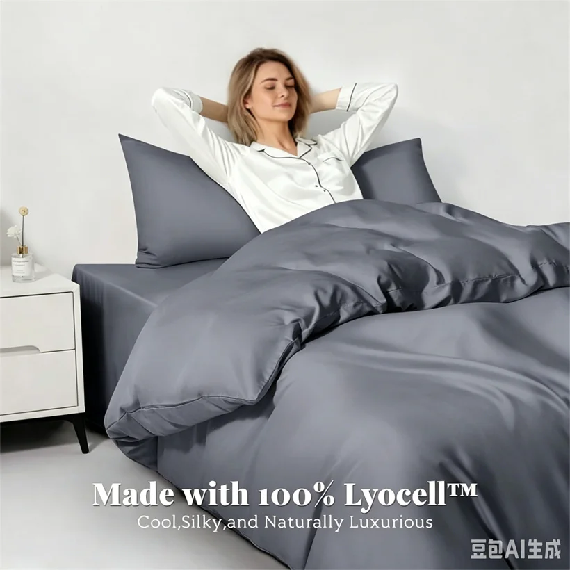 Luxury Bamboo Bedding Set with Duvet Cover Bed Sheet Pillowcases Solid Color 100% Bamboo Viscose Bedsheet Double Queen King Size