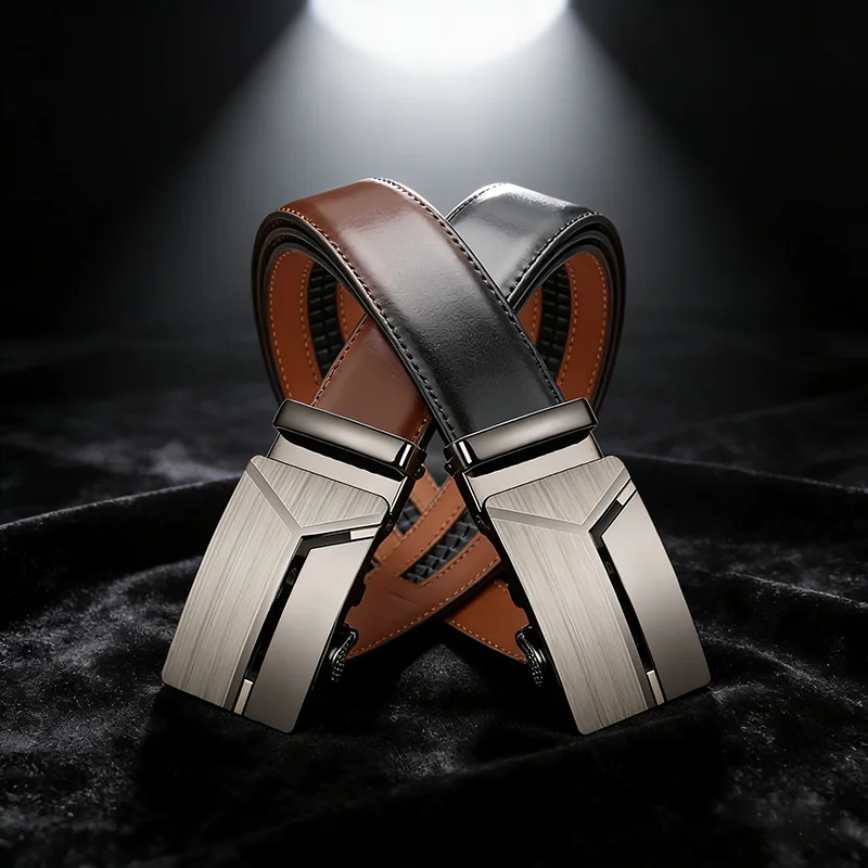 Fashion Men's Genuine Leather Belt Authentic Luxury Brand Automatic Buckle Belts Leather Soft Waistband with Casual Pants Jeans