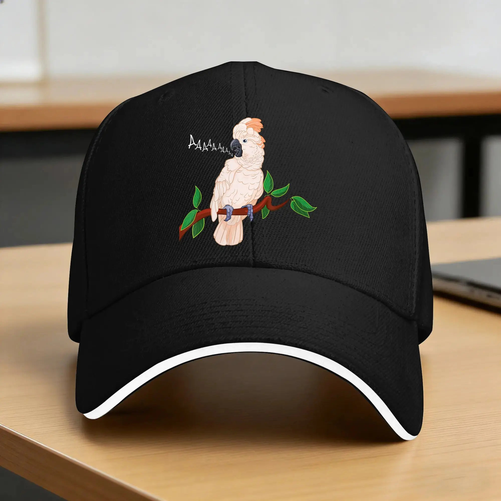 Moluccan Cockatoo on a Branch Screaming Baseball Cap  Tennis Skate Classic Unisex-Teens High Quality Snapback Cap