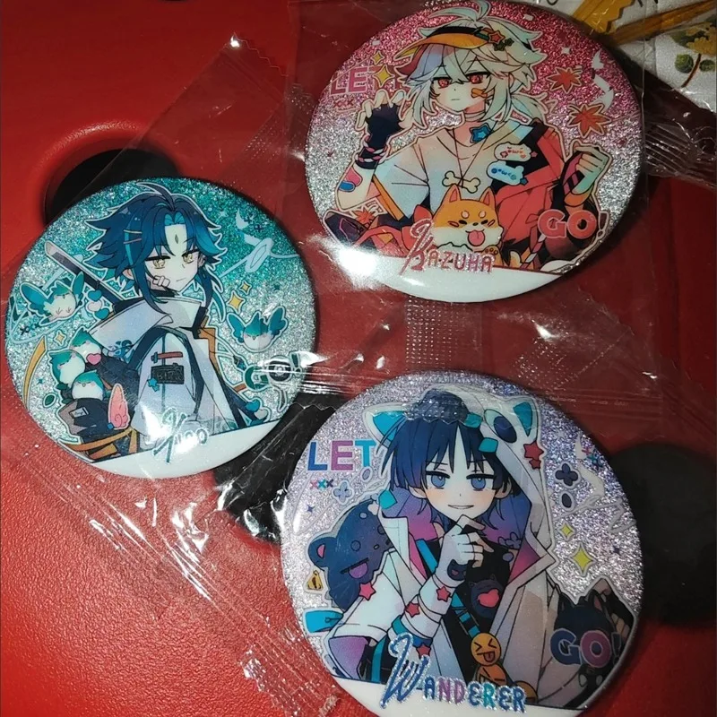 3Pcs/Lot  Brooch Pin Wanderer Balladee Scaramouche Kunikuzushi Xiao Kaedehara Kazuha Hat Guy Rectangle badge Gift