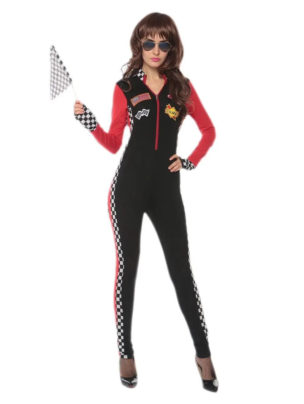 Sexy Racer Costume - Womens Seductive Sexy Fancy Long Sleeves Race Girl Costumes Sexy Racer Women Jumpsuit Costume for Women