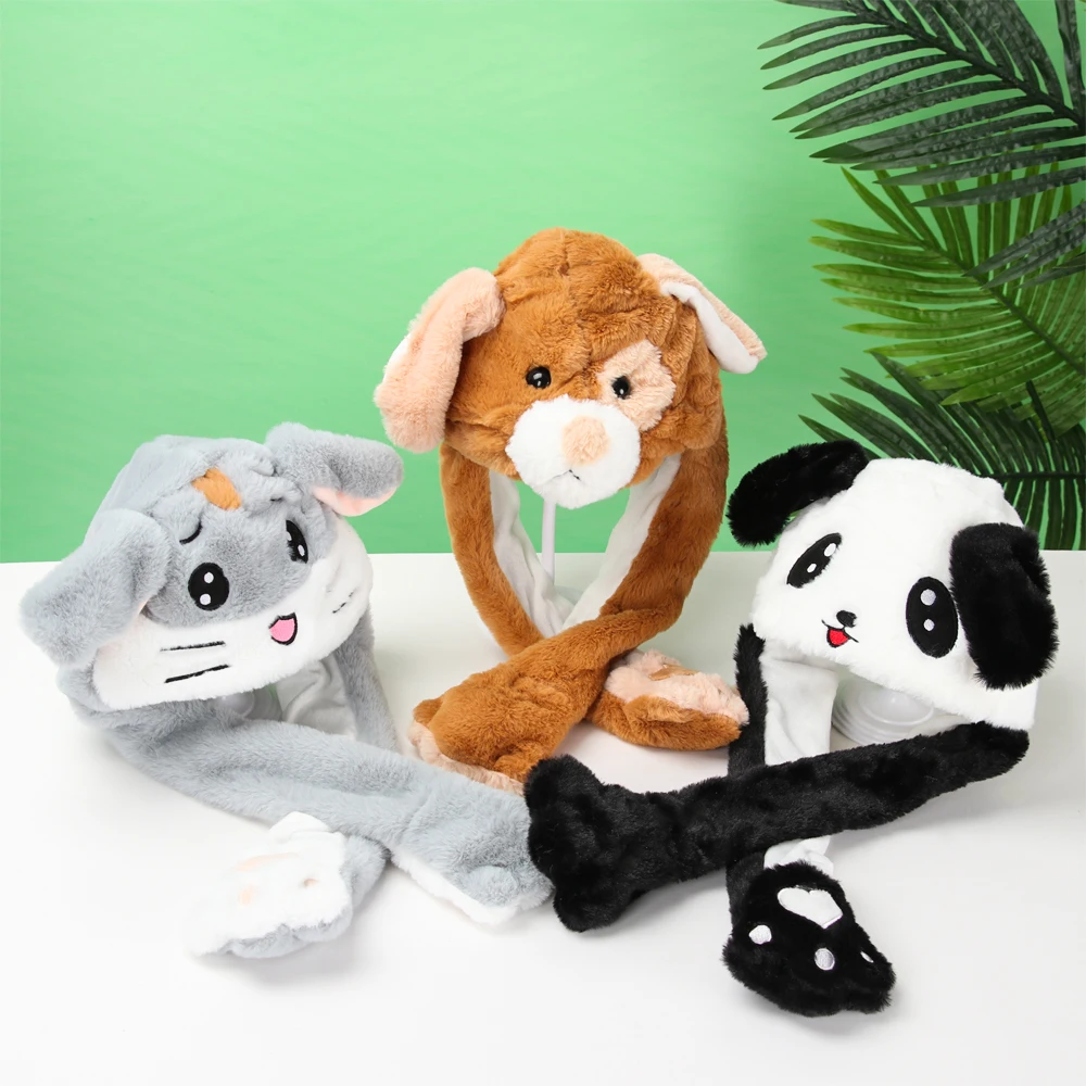 Cute Moving Jumping Warm Animals Ear Hat Funny Cap Rabbit Pinch Airbag Plush