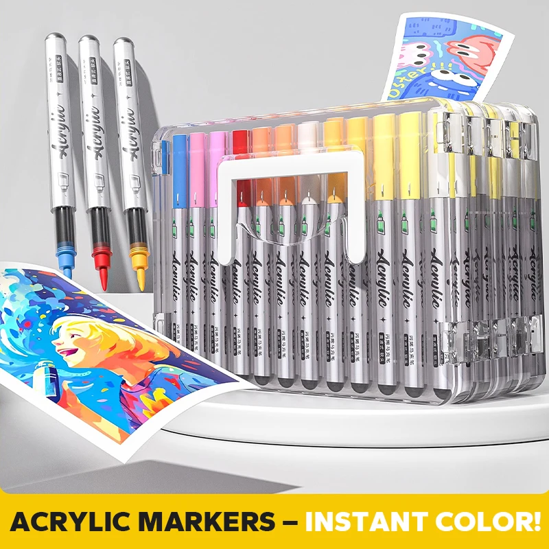 مجموعة أقلام تحديد فرشاة الأكريليك مع حقيبة محمولة، مجموعة أقلام طلاء أكريليك فنية بالحبر السائل للحرف اليدوية #3