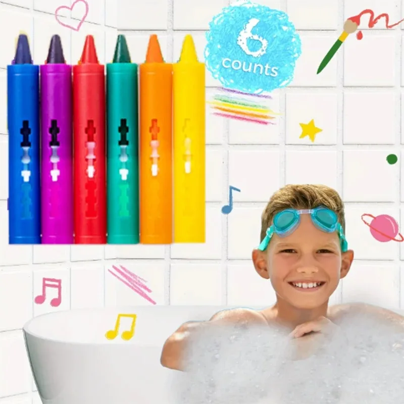 Non-Toxic Odorless Children Bath Crayon 6 Colors Push Type Water-Based Washable Wax Pen Kids Educational Painting Supply