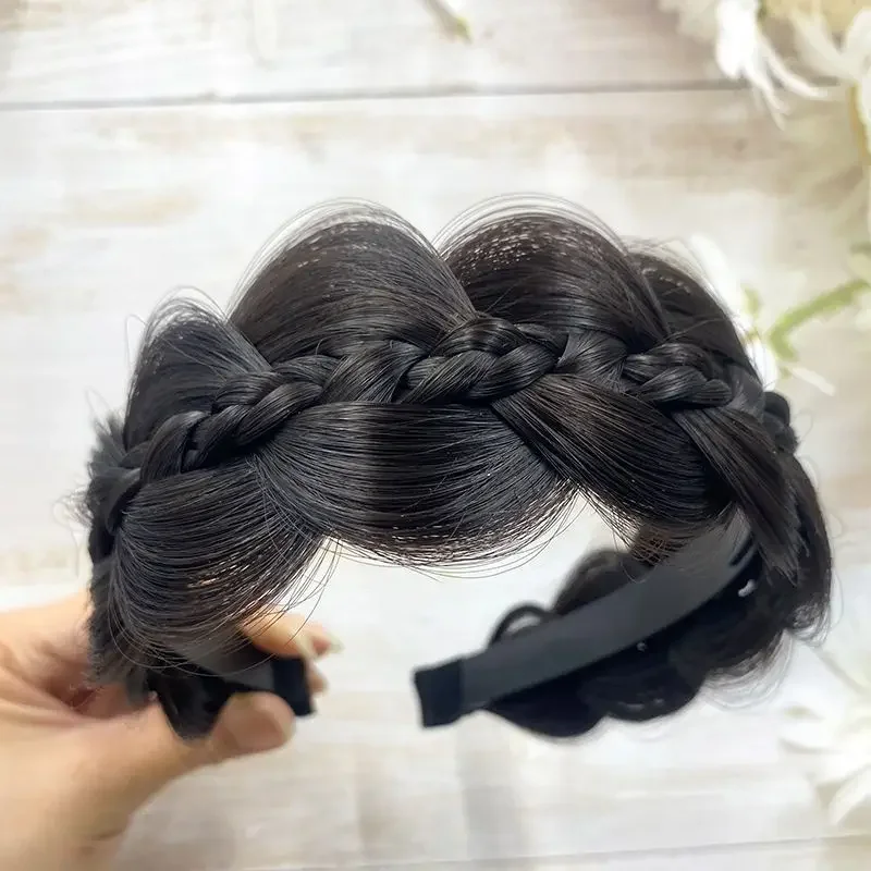 DUTRIEUX Synthetic Braided Headband Wig Twist for Women Wide Fishbone Braids Hair Bands Retro Head Hoop Headwear Accessories
