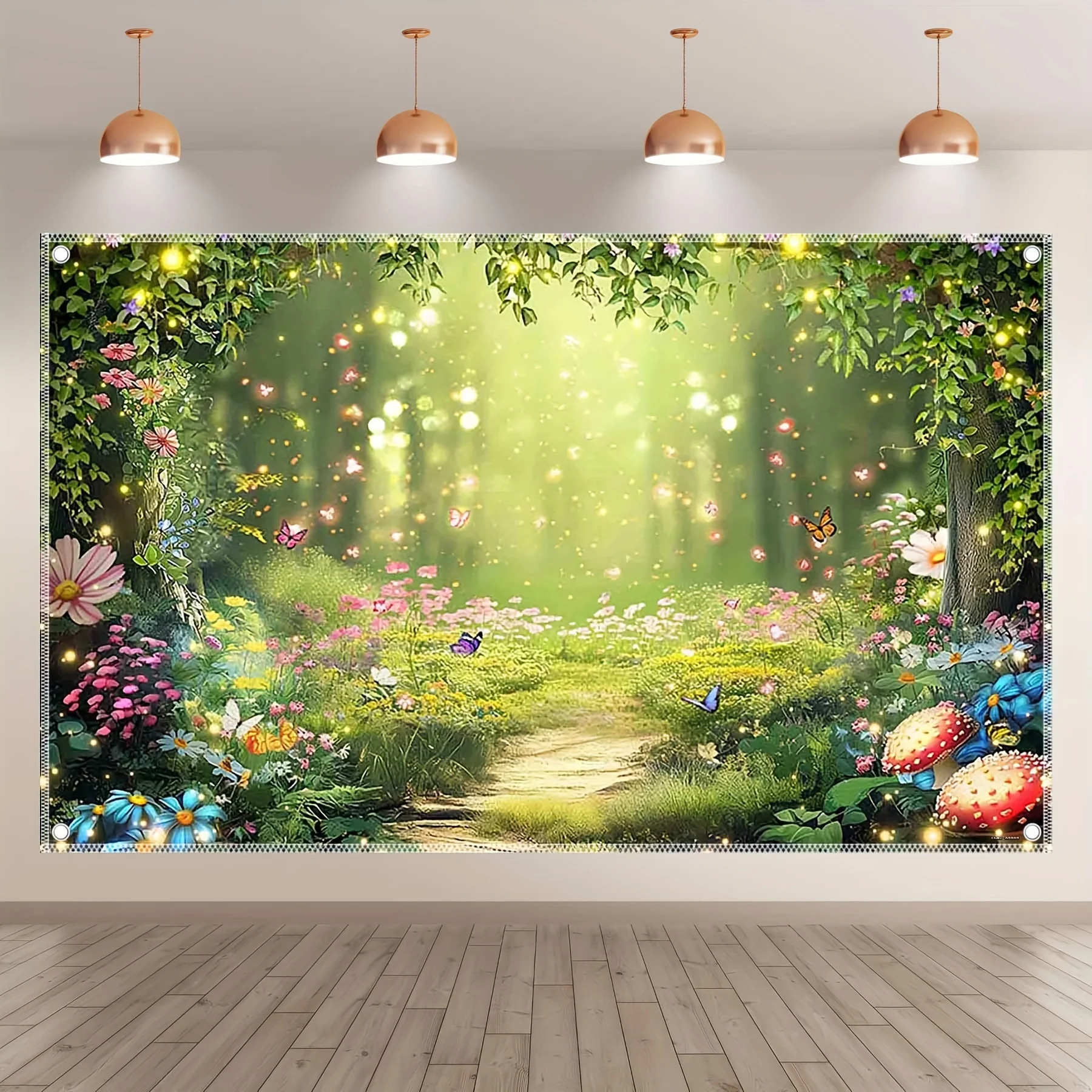 Magical Fairy Forest Photography Background Cloth, Butterfly and Wildflower Wonderland, Spring Party Decoration