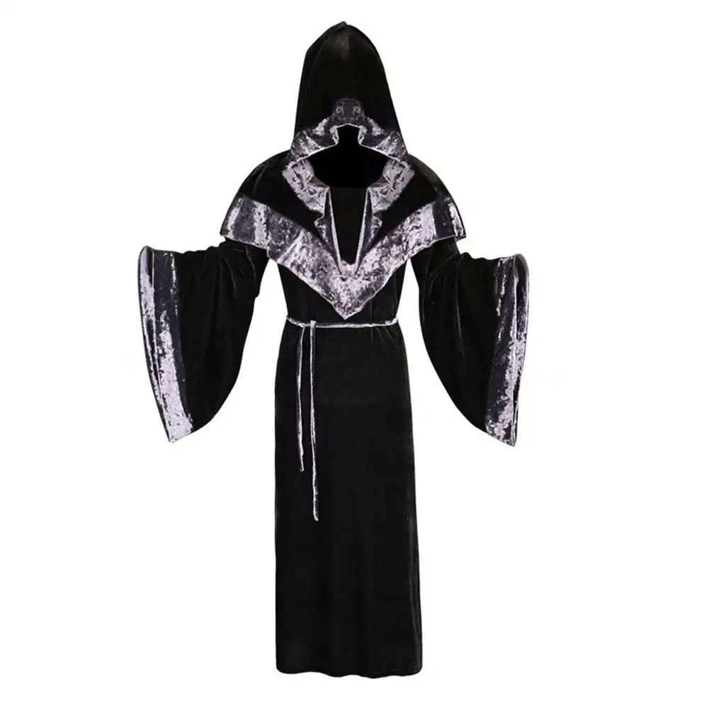 Suknia czarownica Cosplay kostium kobiet złoty aksamit szlafrok z kapturem gotyckie stroje Retro impreza z okazji Halloween garnitury