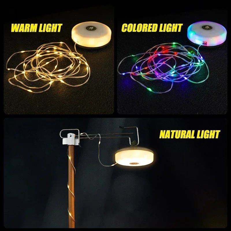 Camping String Lights Rechargeable LED Flashlight Hook lamp 4 in 1 Design 10m RGB Atmosphere Light Outdoor Waterproof Tent Light