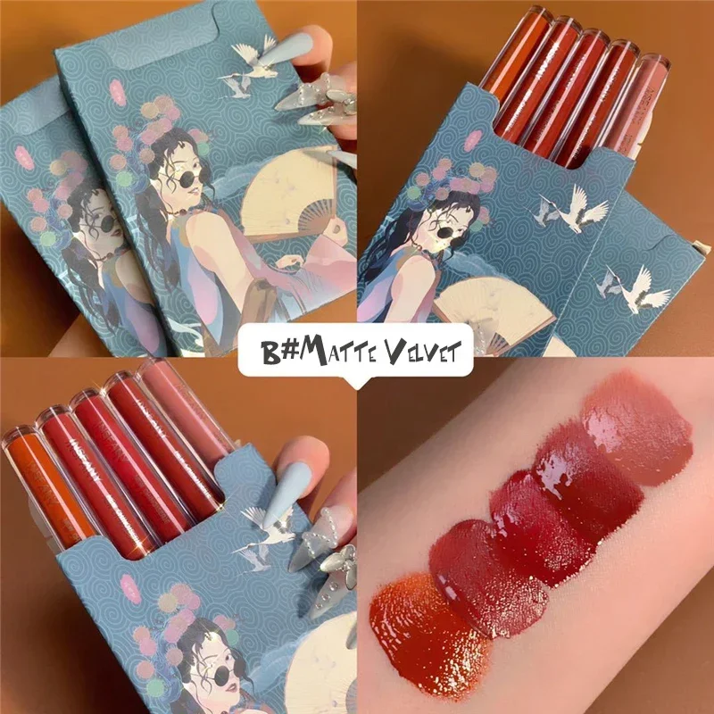 Five Pack Cigarette-shaped Lipstick Set Matte Velvet Lasting Creative Blue  Pink Girl Cigarette Tube Lip Glaze Set Lip Makeup