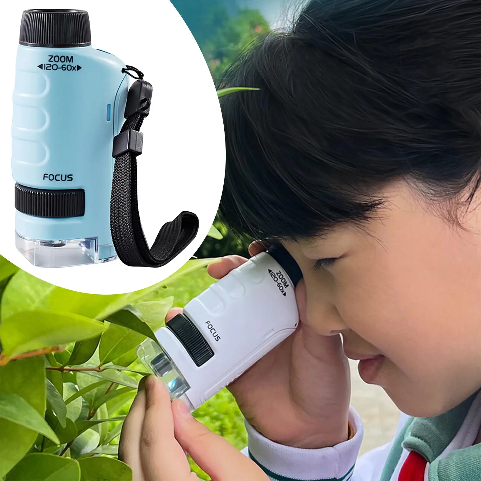 Portable Pocket Microscope 60x-120x with LED Light for Students Ages 8+