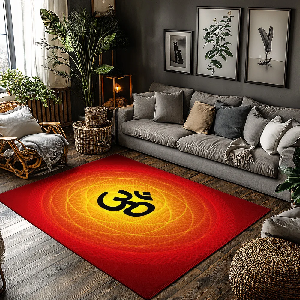 

Tuniu Om Lotus Mandala Red Rug Mat Floor Carpet Home Decor Non-Slip Room Living Room Kitchen Mat