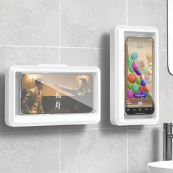 Soporte de teléfono impermeable para baño, funda de teléfono de pared para el hogar, caja de soporte autoadhesiva para pantalla táctil, soporte de teléfono, almacenamiento de sellado de Ducha