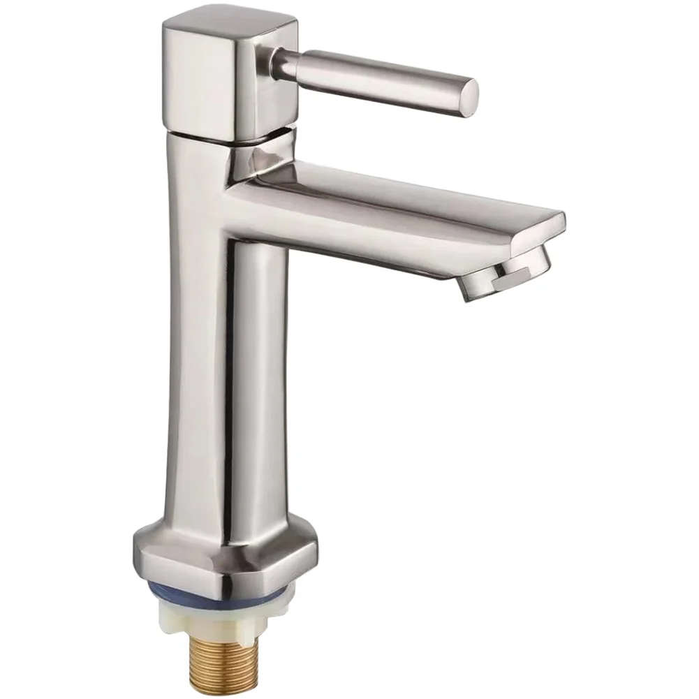 Brushed Silver Zinc Alloy Single Handle Basin Faucet With Porcelain Valve Core For Bathroom Sink, Bathroom Replacement Faucet