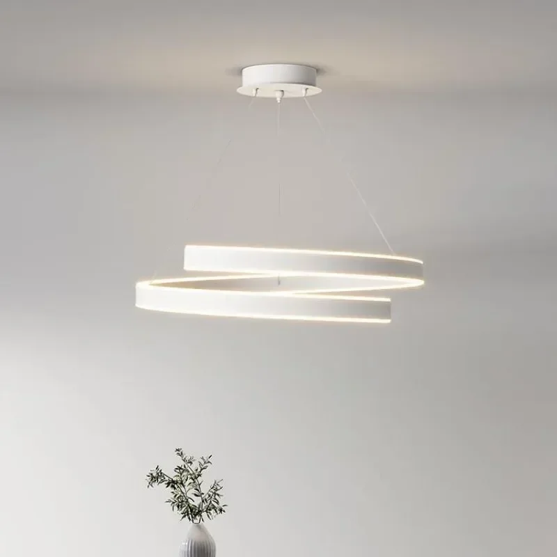 Nordic Simple Led Dimmable Pendant Lights Living Room Metal Acrylic Suspend Lamp Paint Ring Hanging Chandelier Lighting Fixtures