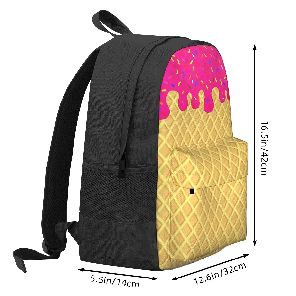 STRAWBERRY Ice Cream Waffle Cone Backpack Student BookBag Kids School Bag Computer Shoulder Bags for Men Women