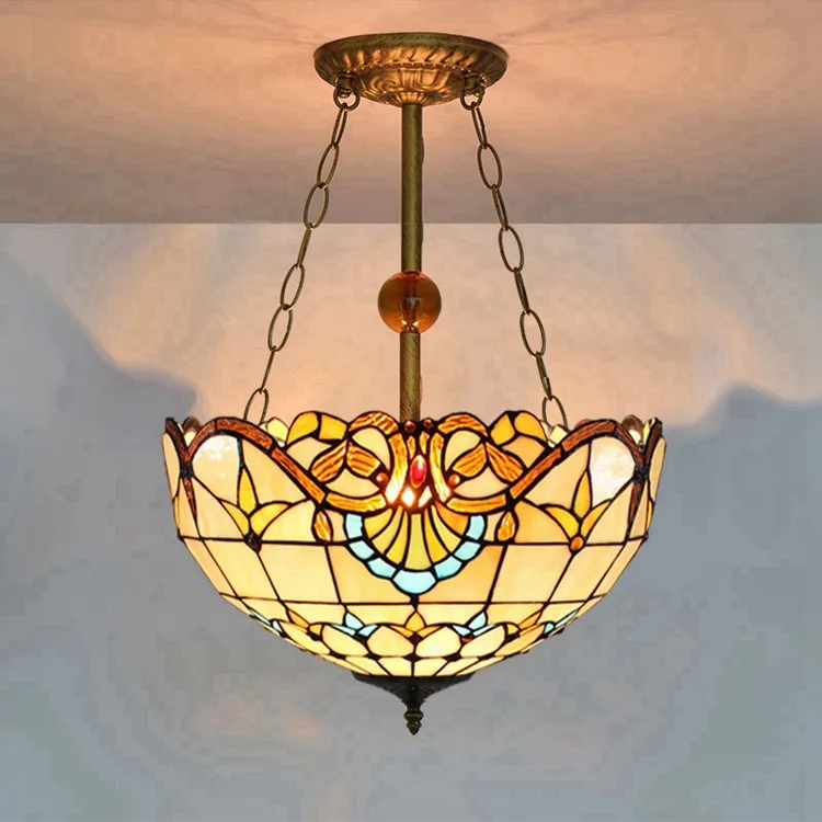 16 Inch 40cm Led Fixtures for Hotel Chandelier Pendant Lamps Stained Glass Retro Baroque Tiffany Chandeliers