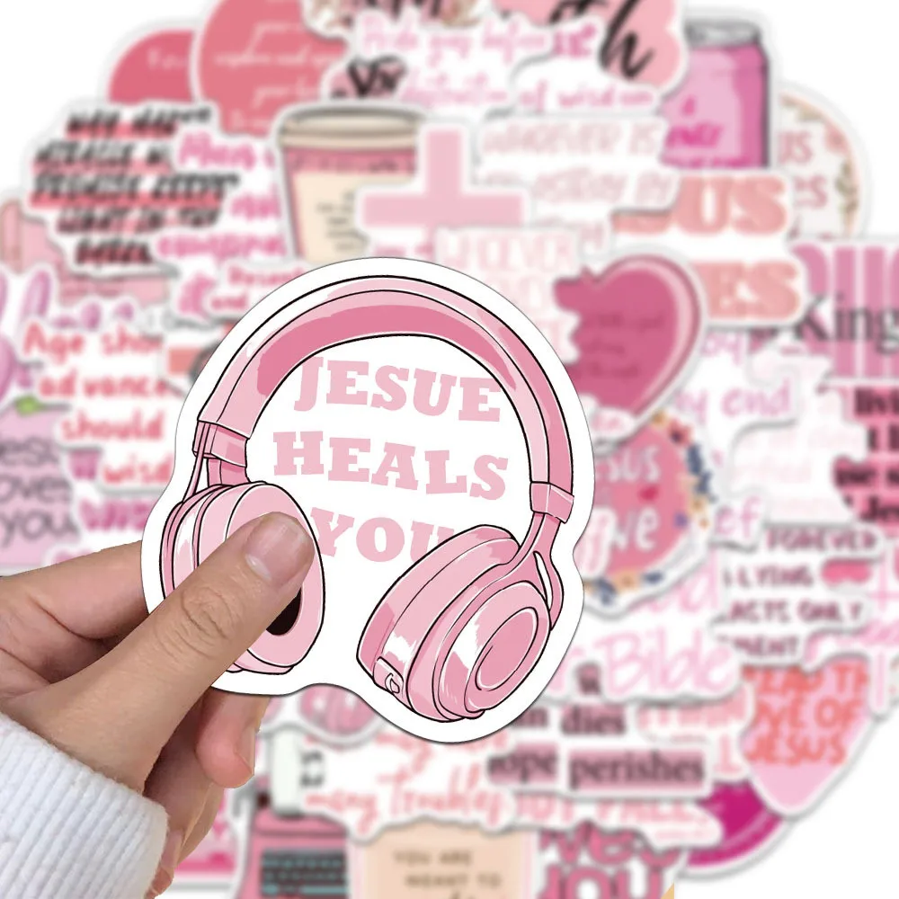 50 Pieces/Set No-Repeat Pink Bible Jesus Stickers - Decorative Decals for Phone Cases, Water Cups Notebooks Giajar Sticker Store