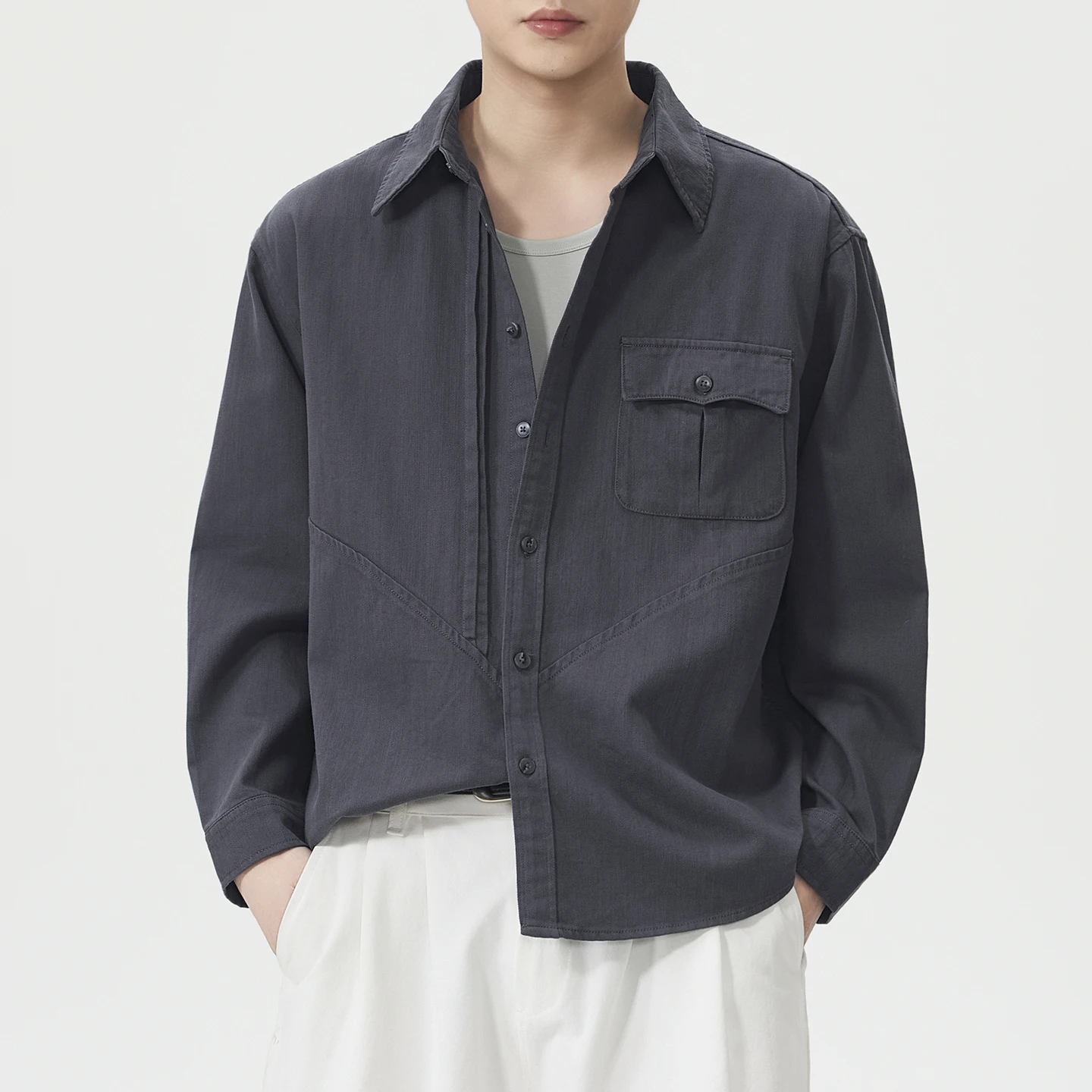 

Мужские свободные повседневные рубашки из чистого хлопка с длинным рукавом, весенне-осенняя уличная одежда в стиле Cityboy Harajuku, модная винтажная рубашка-карго