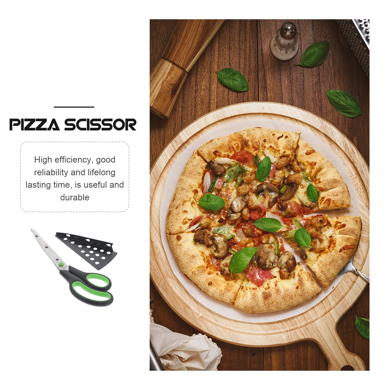 مقص بيتزا فعال من الفولاذ المقاوم للصدأ عالي التحمل للتقطيع السلس في المطابخ المنزلية والمطاعم باللون الأخضر