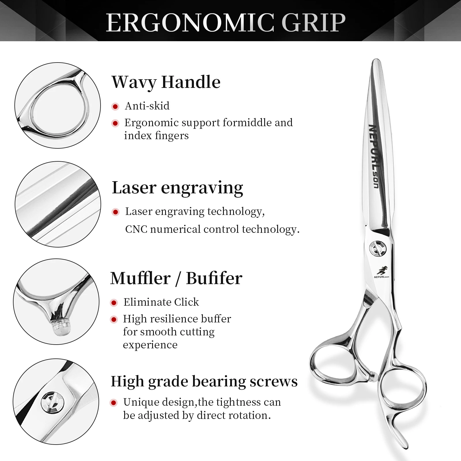 NEPURLSON Hair Scissors VG10 Steel, 6.0inch Hand Made Sharp Scissors Cutting Scissors Hairdressing Shears Barber Scissors