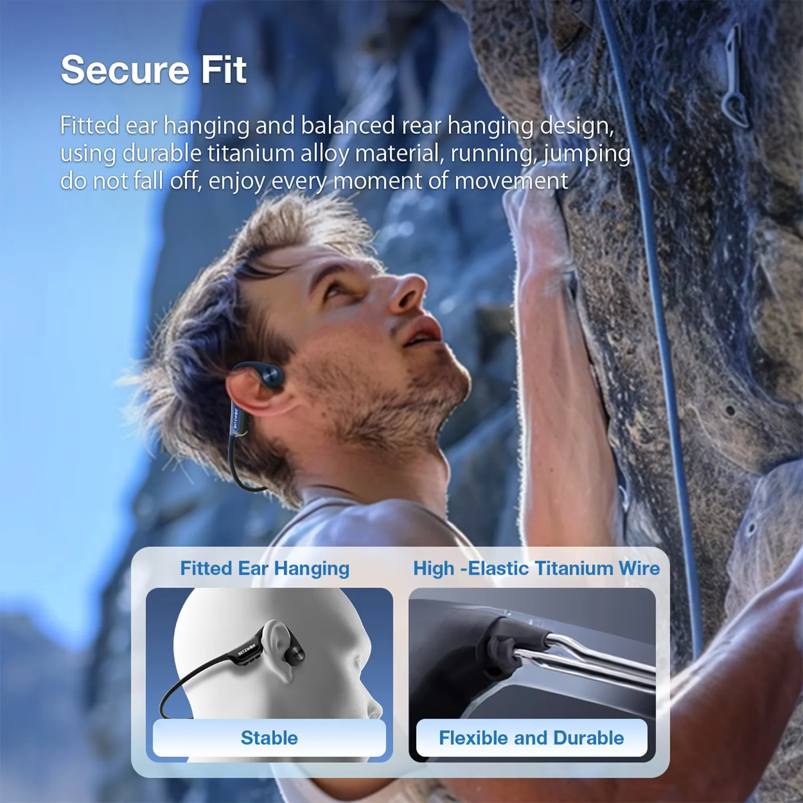 BlitzWolf BW-BTS9 auriculares bluetooth V5.3 auriculares de conducción ósea con memoria integrada de 32GB IPX8 impermeable comodidad de silicona suave