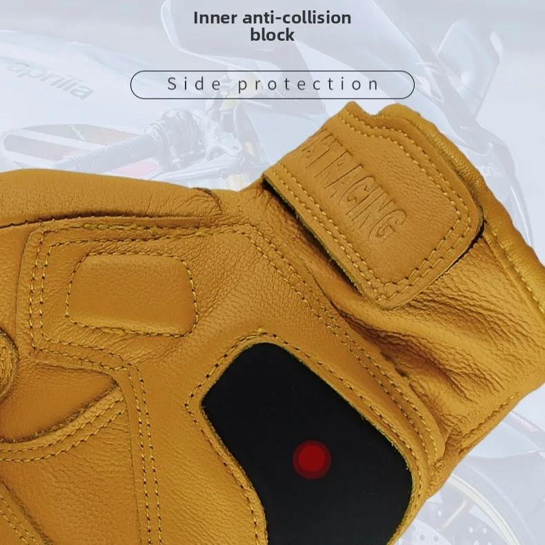 Vintage Motorcycle Leather Gloves Yellow Full Finger Motorbike Gear Protective Touchscreen Motorcross Cycling Guantes