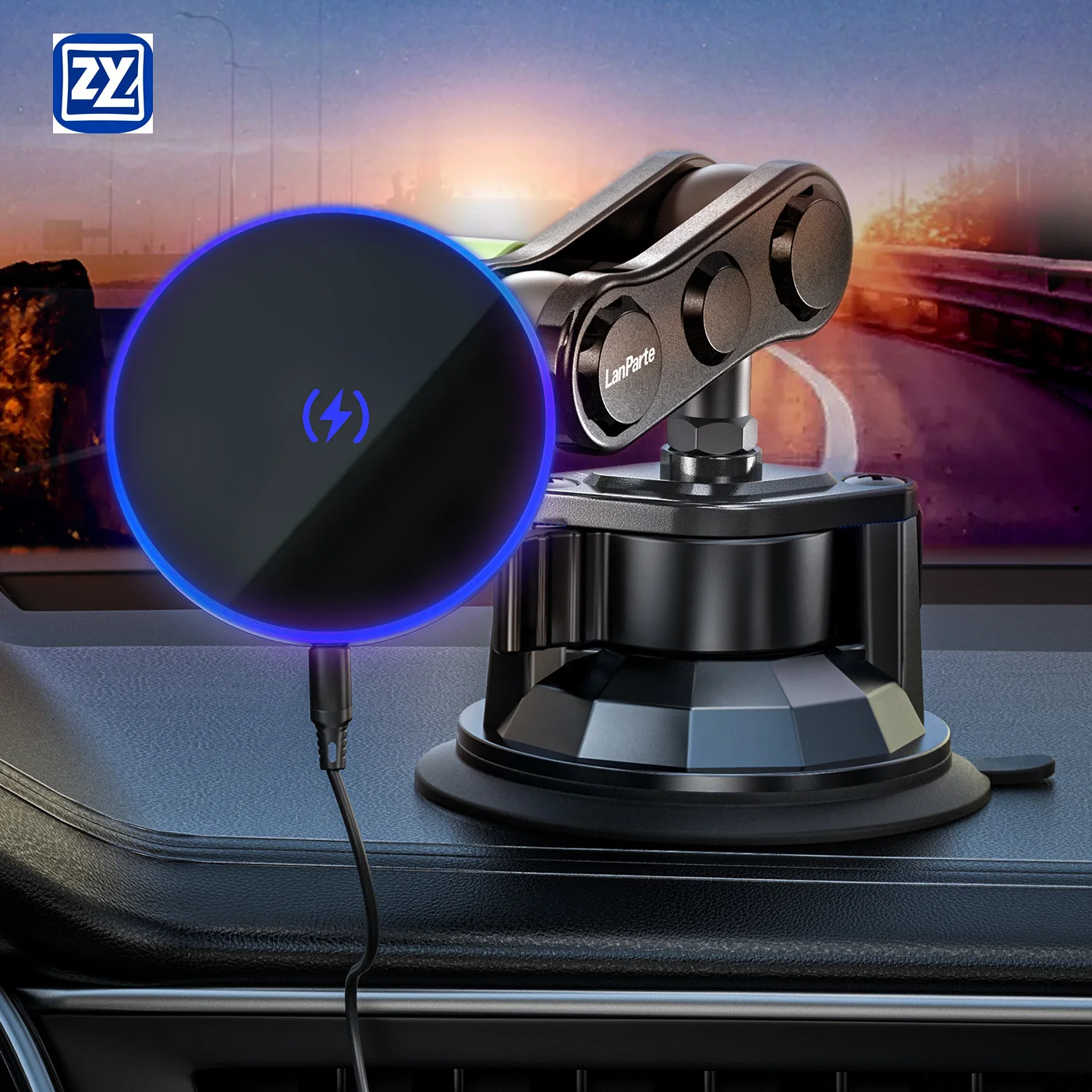 

Aluminum Alloy 15 W Fast Wireless Charging 360-degree Rotation Car Mobile Phone Holder for Dashboard