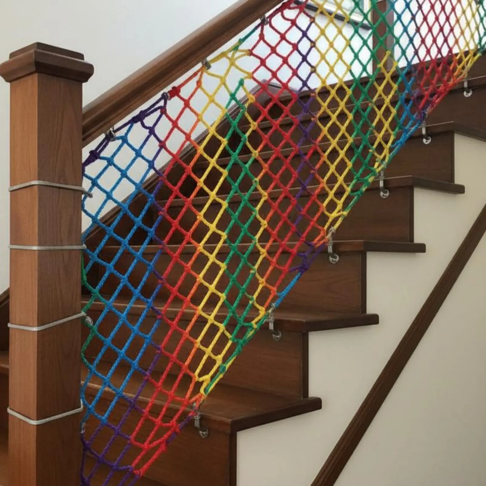

Child Anti-Fall Net Multi-Color Balcony Guardrail Mesh Colorful Climbing Net Sturdy-Duty Balcony Railing Guard Tightly Woven