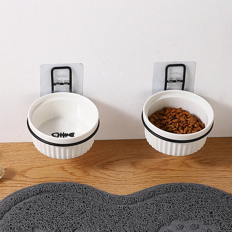 Pet Cat Dog Wall Holder Adjustable Height Blue China Ceramics Feeding Bowls Anti Spill Holders Bowl for Cats Small Dogs