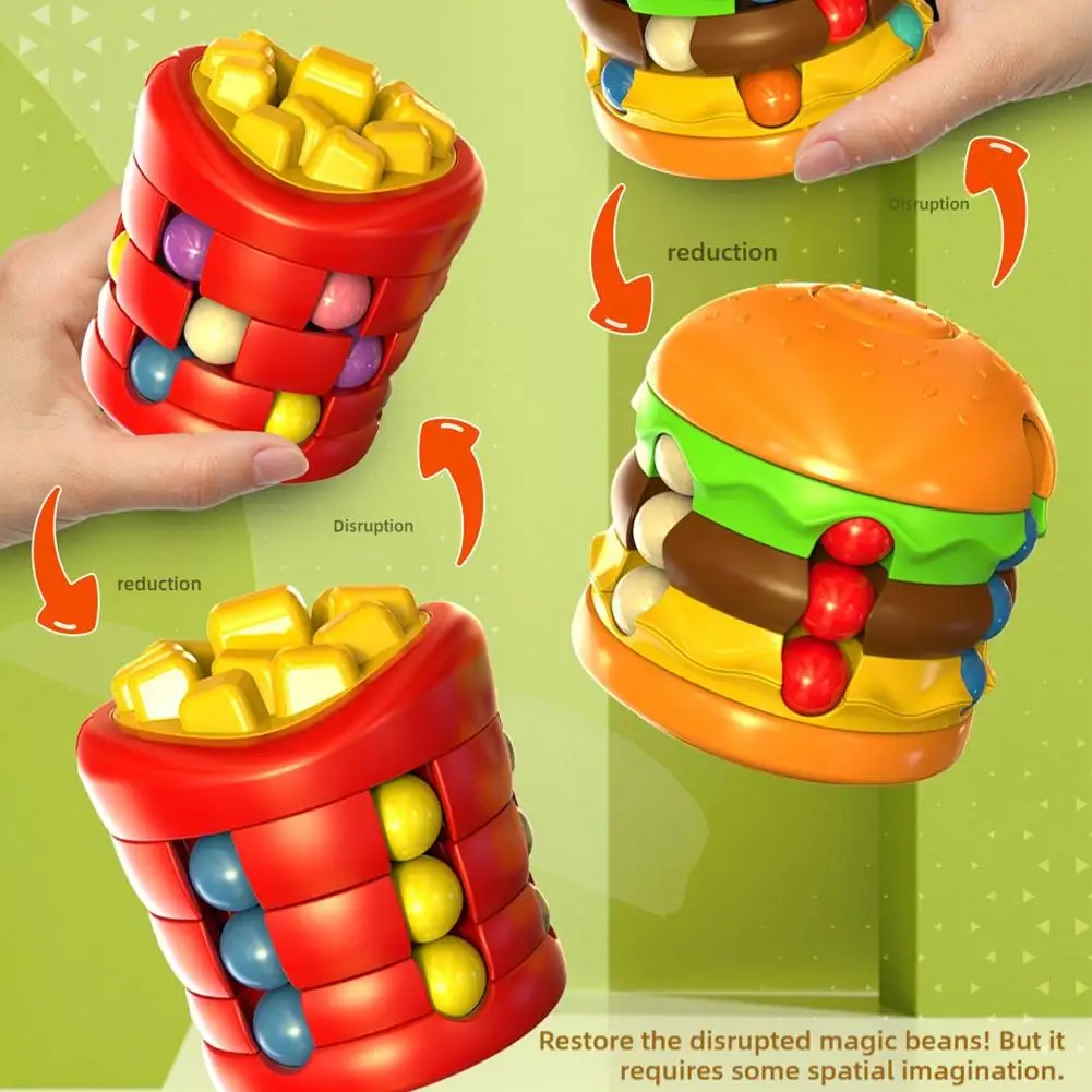 Hamburger French Fries Mini Rubik's Cube Stress Relief Fidget Gyro Children's Educational Toy Decompression Creative Gift