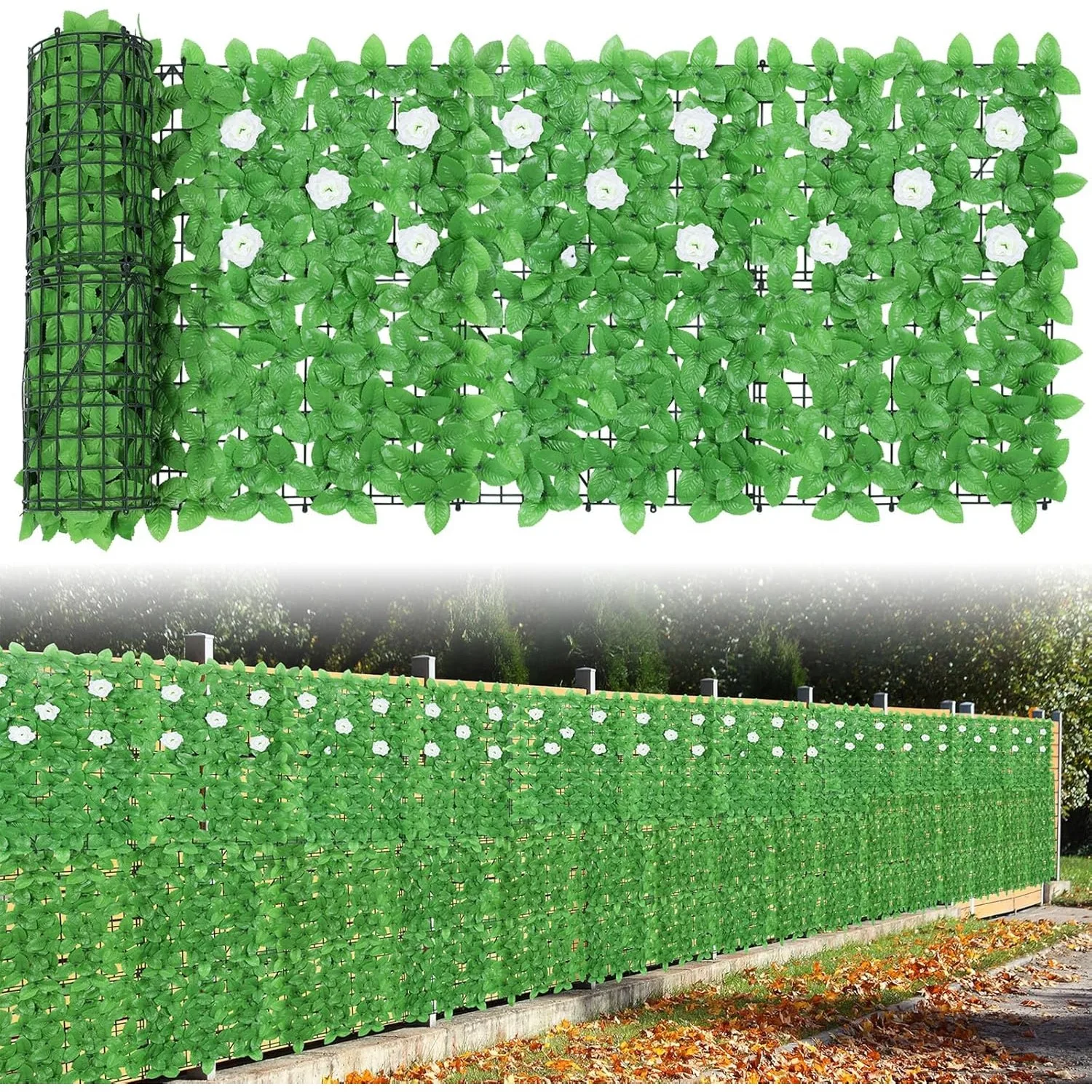 

24-Piece Artificial Ivy Privacy Fence - 91x46In (29.2ft²) Faux Evergreen Hedges for Indoor/Outdoor Garden Decor